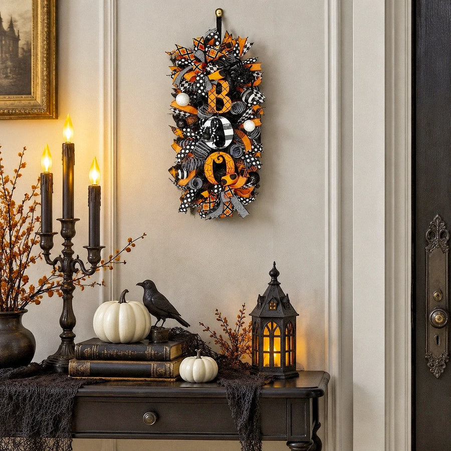 Halloween Boo Spider Swag Wreath – 19.7in