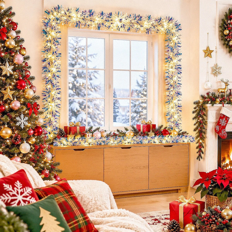 6-Piece Iridescent Christmas Tinsel Garland Set