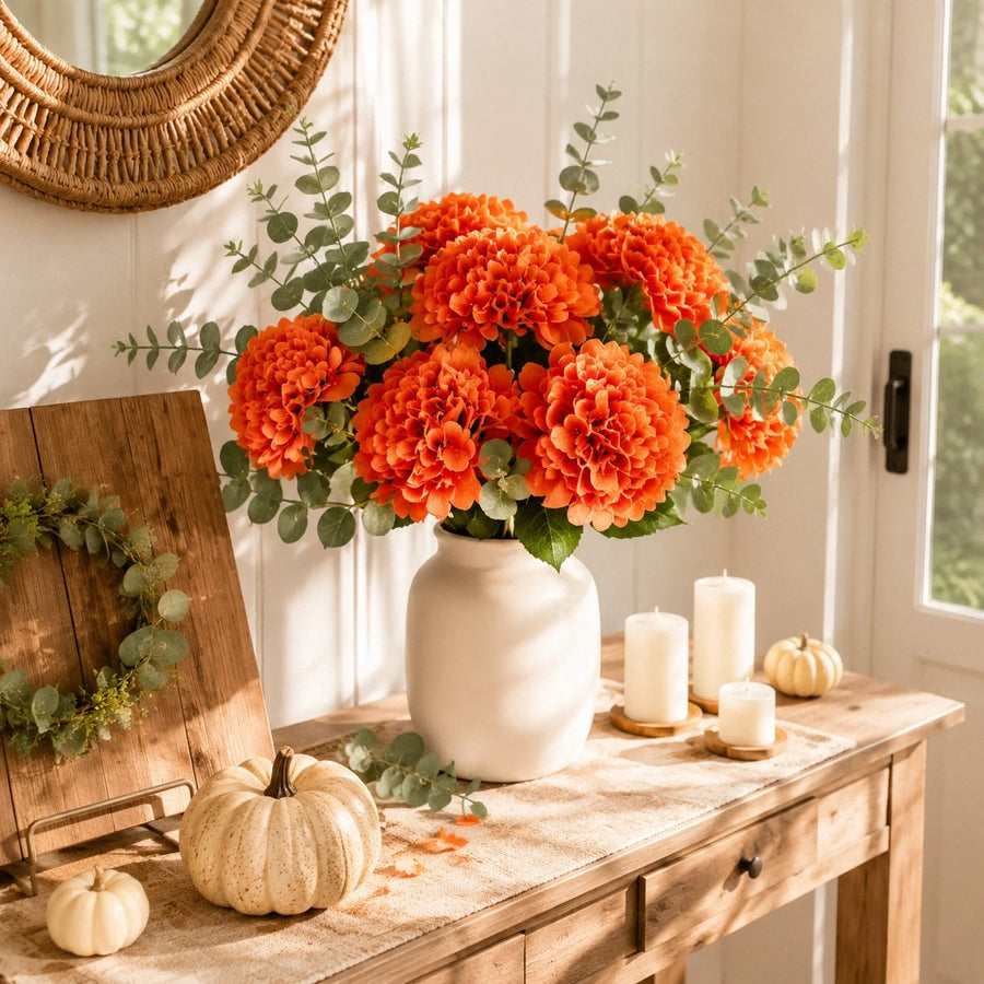 Orange Hydrangea & Eucalyptus Fall Floral Set