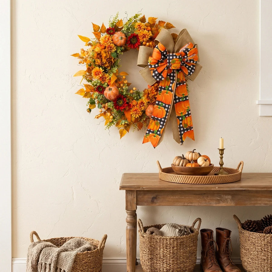 Pumpkin Sunflower Maple Leaf Fall Wreath – 17.7in