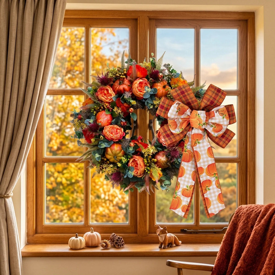 Pumpkin Peony Eucalyptus Fall Wreath – 17.7in