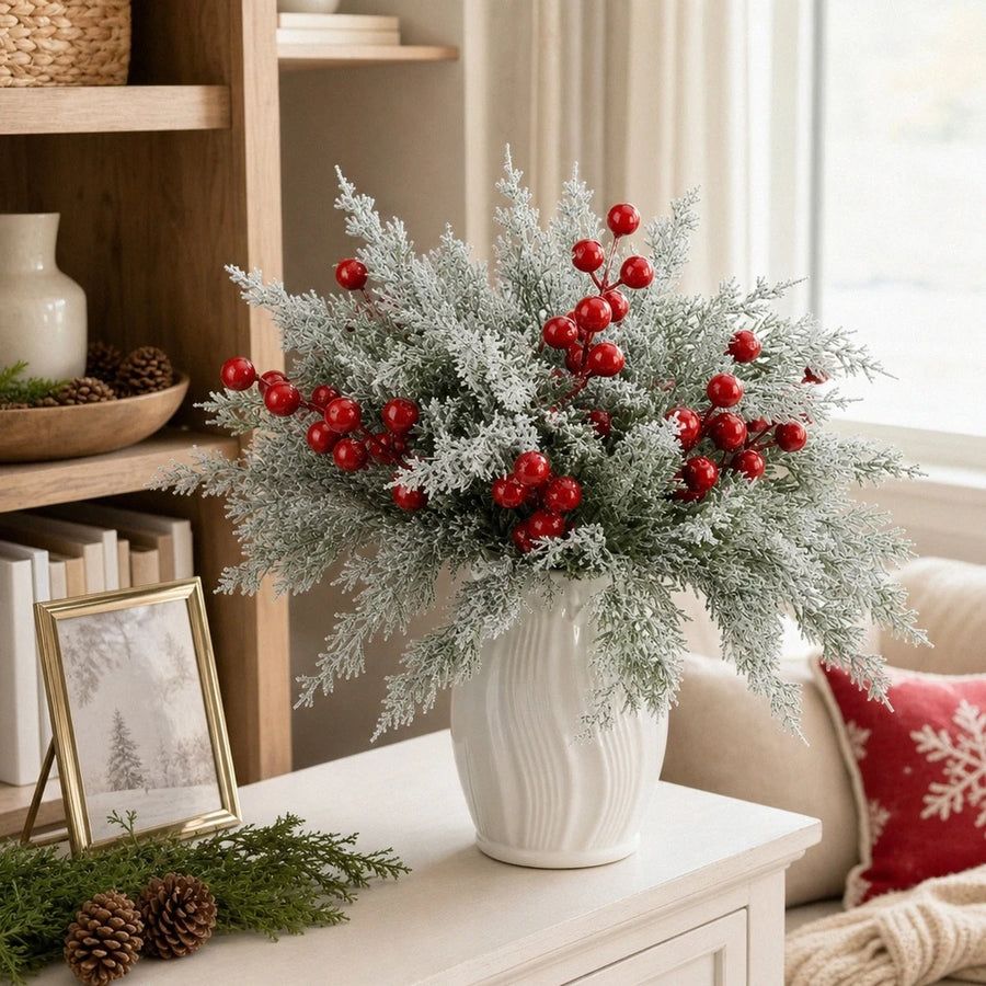Snowy Pine and Red Berry Picks – 40 Pcs
