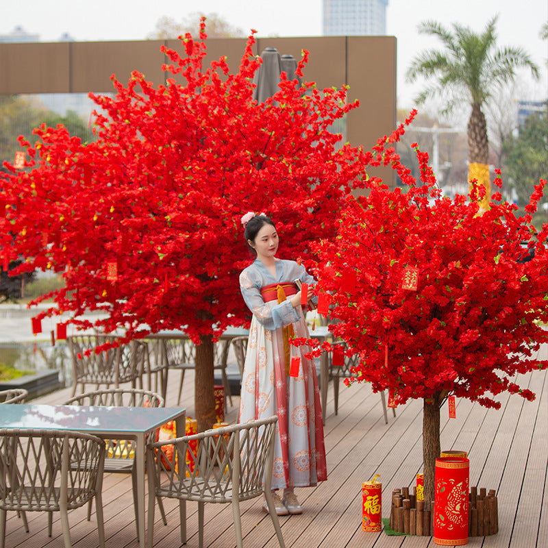 Simulated peach blossom tree, cherry blossom tree, artificial tree, indoor and outdoor decoration shopping mall, New Year's large wishing red envelope blessing tree