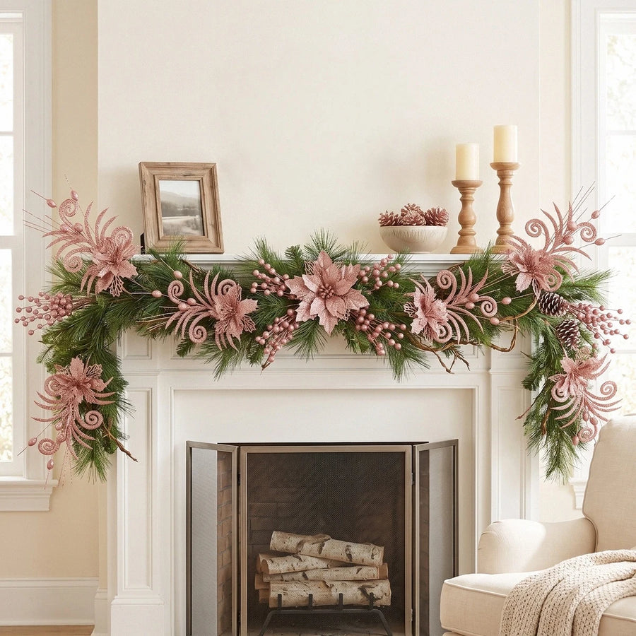 Glitter Berry Stem Ornament Set – 55 Pcs (Rose Gold)