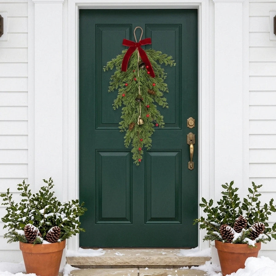 Christmas Pine and Holly Berry Teardrop Swag