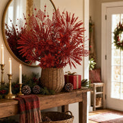 Red Glitter Branch Christmas Floral Arrangement – 12 Pcs