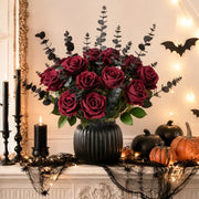 Burgundy Rose & Black Eucalyptus Halloween Floral Set