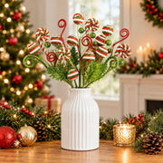 8-Piece Red and White Candy Christmas Floral Spray Set