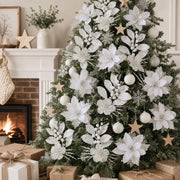 White Poinsettia Christmas Tree Floral Pick Set