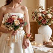 Terracotta Rose Bridal Bouquet & 4 Corsages
