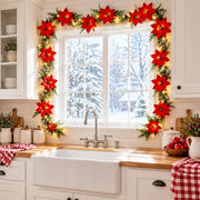 Red Poinsettia Christmas Garland Collection – 4 Pcs