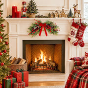 Christmas Pine and Berry Mantel Swag with Red Bow