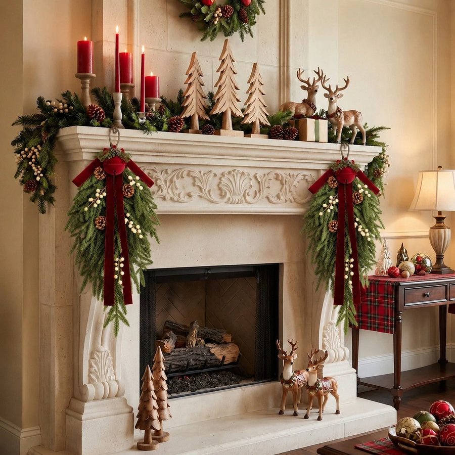Christmas Pine Door Swag with Burgundy Bow