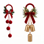 2-Piece Velvet Bow Christmas Hanging Wreath Set
