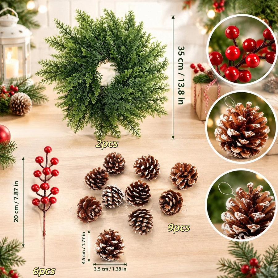 2-Piece 13.8-Inch Christmas Candle Wreath Set