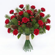 Red Rose and Pine Berry Artificial Floral Pick Set