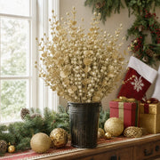Gold Glitter Berry Christmas Floral Stem Set – 56 Pcs