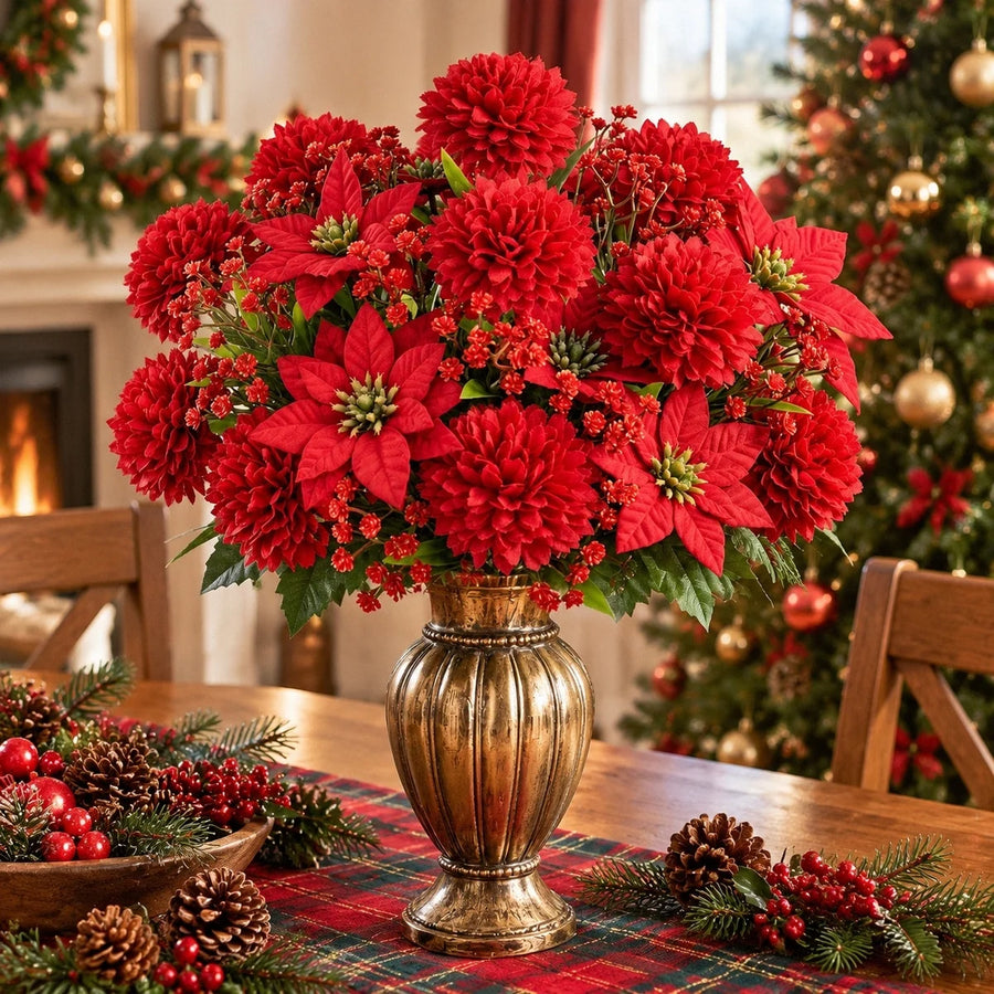 17-Piece Red Velvet Ball Christmas Floral Bouquet