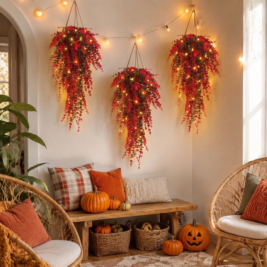 3-Piece Lighted Hanging Eucalyptus Vine Set