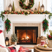 Red Bow Christmas Staircase Swag Set