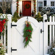 Red Bow Christmas Window Swag Set