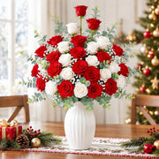 27-Piece Red and White Rose Artificial Floral Set