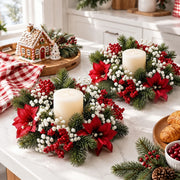Christmas Poinsettia Candle Ring Wreath Set
