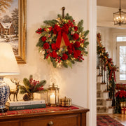 Red Poinsettia Christmas Door Wreath