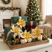 12-Piece Velvet Poinsettia Ornament Collection