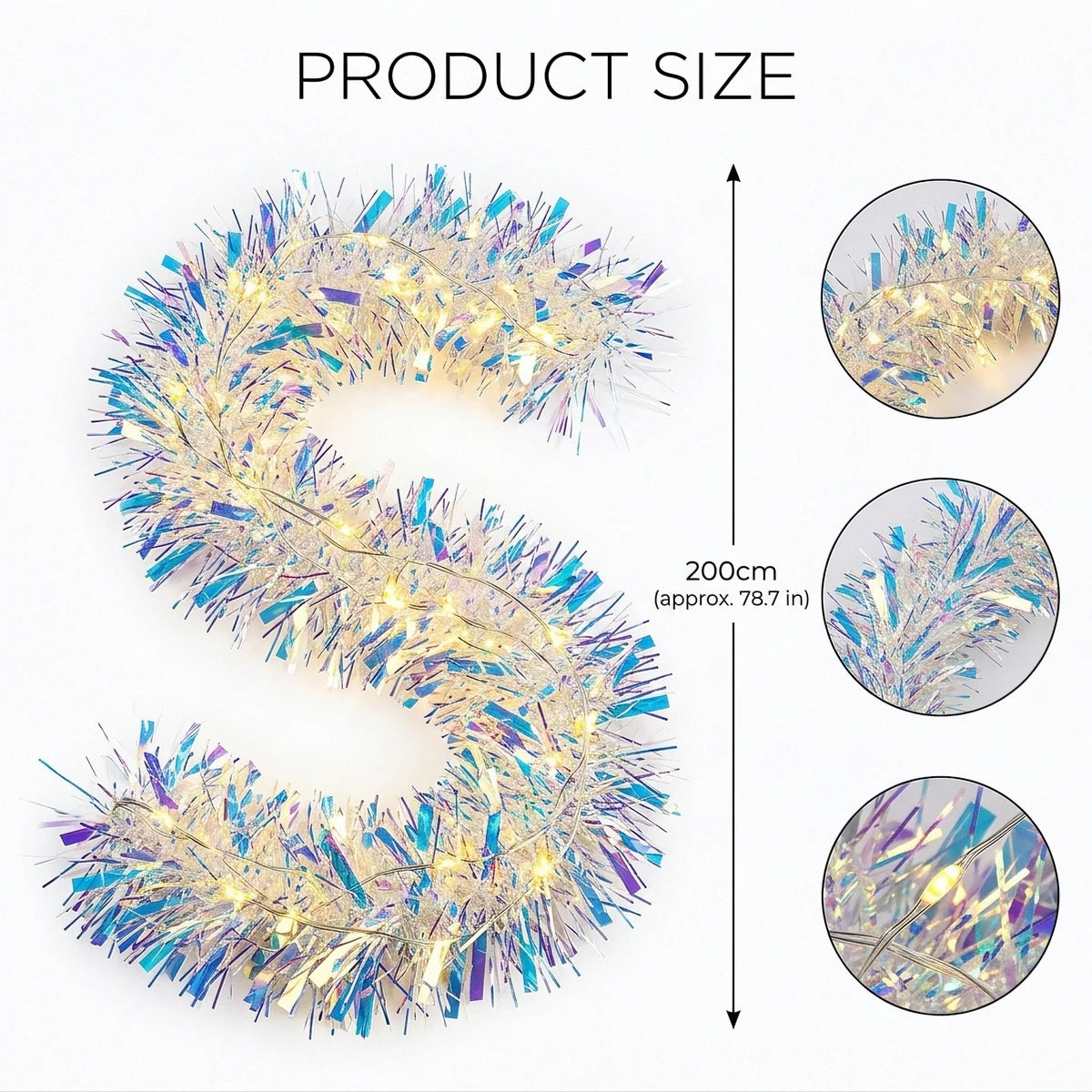 6-Piece Iridescent Christmas Tinsel Garland Set