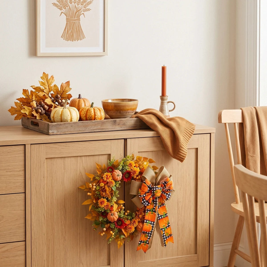 Pumpkin Sunflower Maple Leaf Fall Wreath – 17.7in