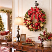 19.7-Inch Lighted Christmas Wreath with Red Bow
