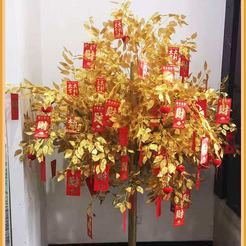 Simulated Golden Banyan Tree Holiday Arrangement Fake Tree Golden Money Tree