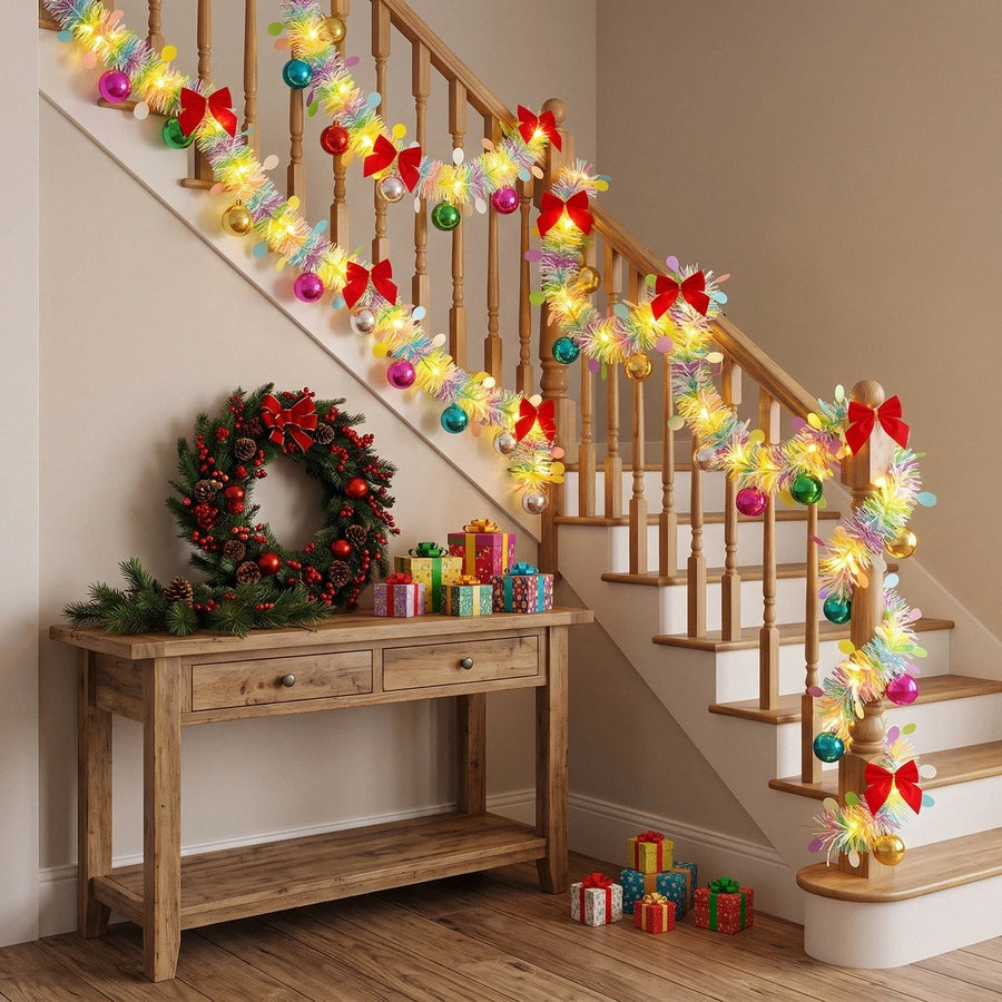 Pre-Lit Christmas Wreath with Red Bows – 5 Pcs