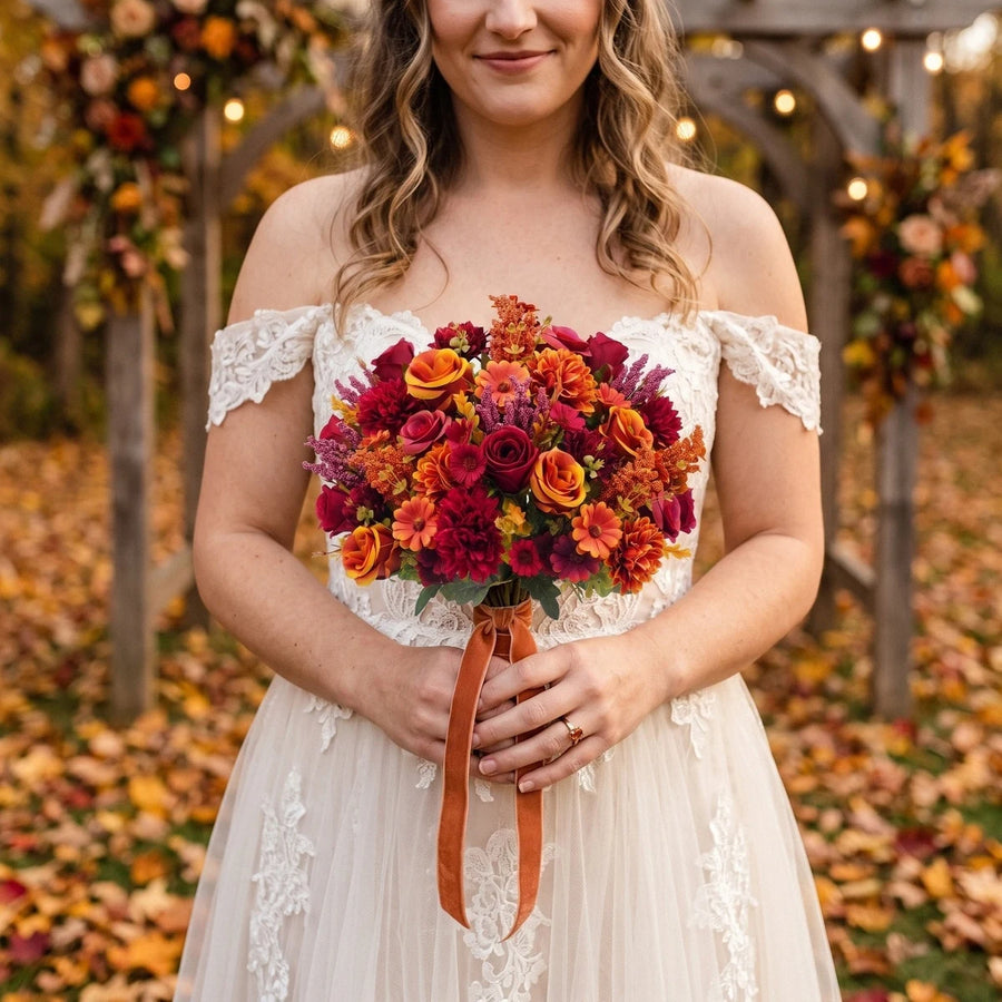 Fall Chrysanthemum and Rose Bouquet – Set of 4