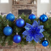 Glitter Poinsettia and Ball Ornament Set – 34 Pcs (Rose Gold)