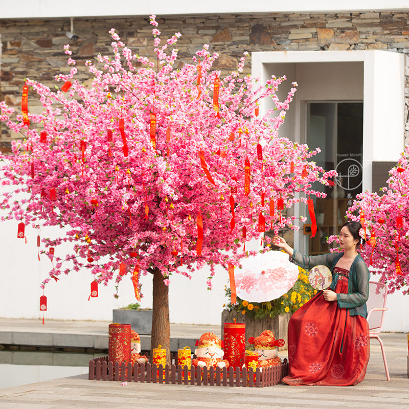 Simulated peach blossom tree, cherry blossom tree, artificial tree, indoor and outdoor decoration shopping mall, New Year's large wishing red envelope blessing tree
