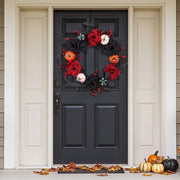 Halloween Black Welcome Wreath with Skeleton Hand