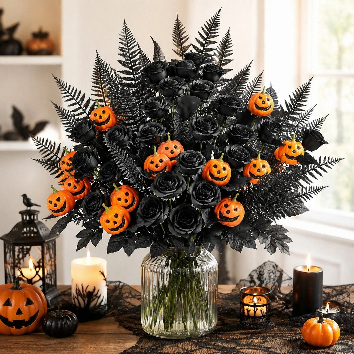 Halloween Black Floral Stems – 12 Pcs