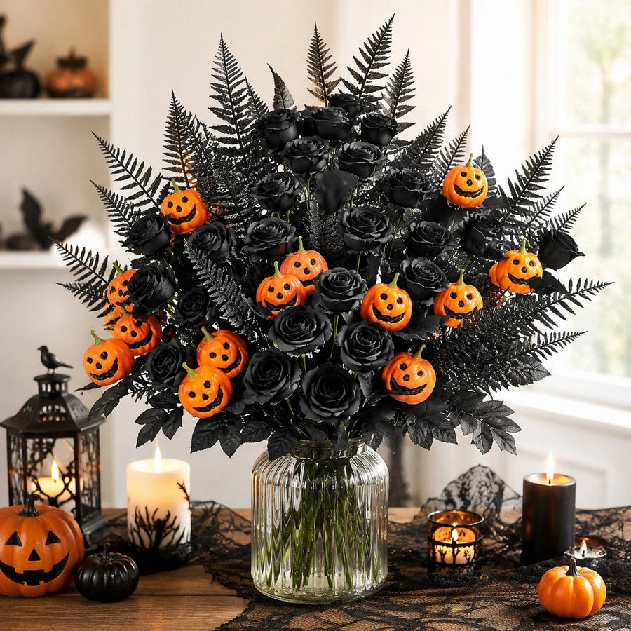 Halloween Black Floral Stems – 12 Pcs