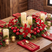 Glitter Poinsettia and Ball Ornament Set – 34 Pcs (Multicolor)