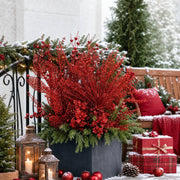 Red Glitter Branch Christmas Floral Arrangement – 12 Pcs