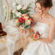 Terracotta Rose Bridal Bouquet & 4 Corsages