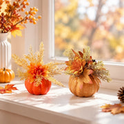 Pumpkin Dahlia Maple Leaf Floral Arrangements – Set of 2