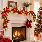 Red Poinsettia Christmas Garland Collection – 4 Pcs