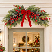 Christmas Pine and Berry Mantel Swag with Red Bow