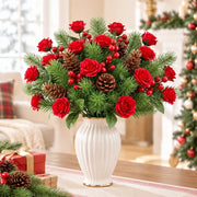 Red Rose and Pine Berry Artificial Floral Pick Set