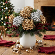 Artificial Hydrangea Flower Heads with Stems – Gold & Silver, 40 Pcs