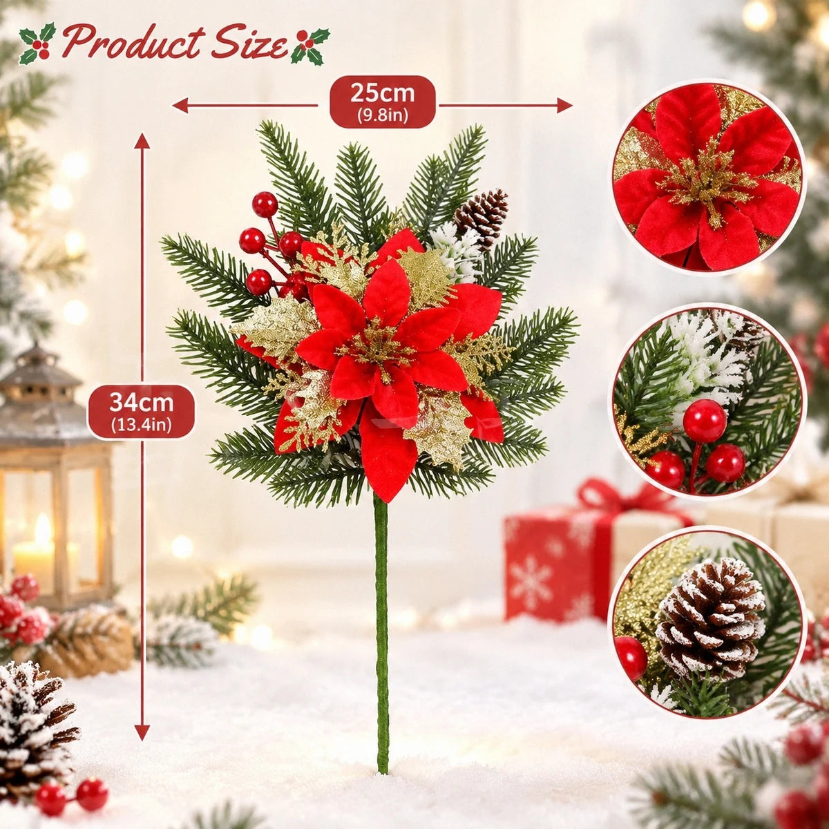 5-Piece Christmas Poinsettia Floral Arrangement