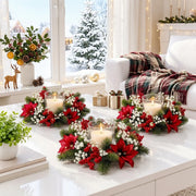 Christmas Poinsettia Candle Ring Wreath Set
